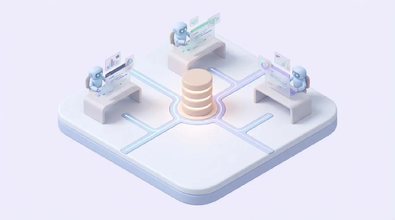 여러 작업 브랜치와 에이전트가 하나의 Git 저장소를 공유하면서 병렬로 연결되는 모습