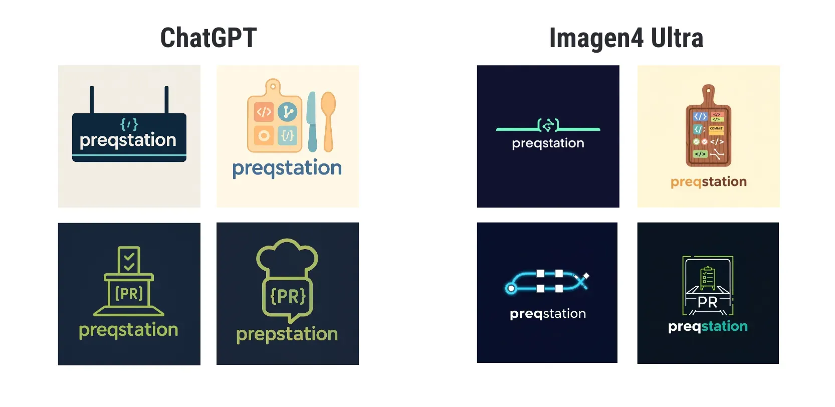 Logo generation comparison - left logo generated with ChatGPT (gpt-image-1), right logo generated with Google Imagen4 Ultra